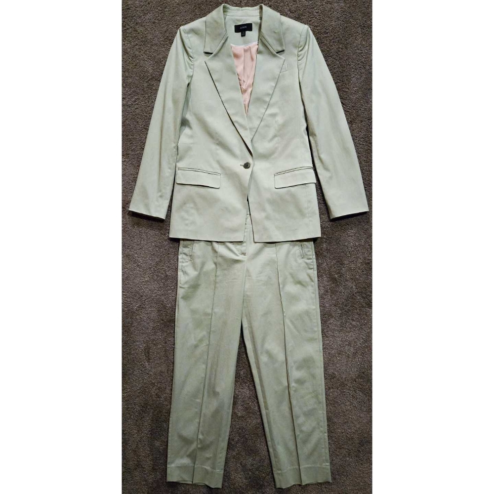 J Crew Willa Blazer Suit Jacket Pistachio Green Straight Leg Chino Pants Set